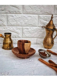 Buy Wooden coffee cup + plate, handmade from healthy wood, with 100% natural colors from the heart of the tree in Egypt
