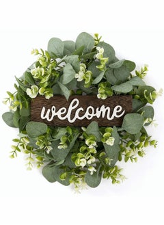 اشتري Welcome Sign with Wreaths Rustic Front Door Decor Wood Hanging Artificial Eucalyptus Farmhouse Porch Decorations for Home Wedding Gift في السعودية