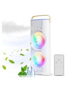 اشتري Portable AIR Conditioner, Air Cooler fan, table Fan With Mist Humidifier, USB Rechargeable With Remote Control, Dual-Layer Design,3 Speeds, Long Battery Life,270ml Large Water Tank with 7 Colors Light في الامارات