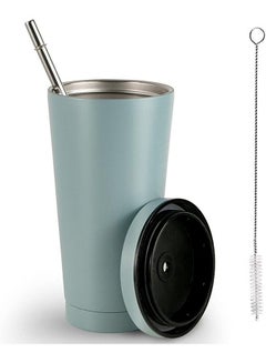 اشتري 304 Stainless Steel Insulated Mug with Cleaning Brush and Straw,Modern Insulated Travel Mug,Vacuum Insulated,Durable Stainless Steel Coffee Mug for Sports/Wedding/Business/Home(Green) في السعودية