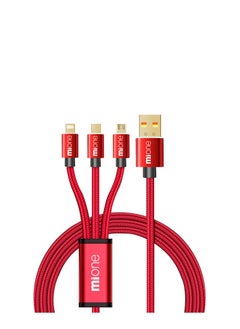 اشتري MiOne Multi-function fasts Charger 3-in-1 Charging cable, Fast charging cables, Compatible with Samsung/Huawei/Type C/Micro USB connector, suitable for ios devices, Android, Micro USB, Type C smart phones, support fast Quick charge, smart 3-port charging cable في الامارات