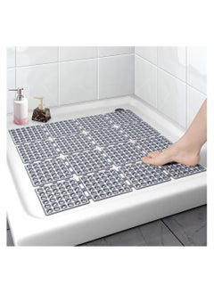 اشتري Non Slip Antibacterial Square Shower Mat with Suction Cups Drain Holes 24x24 Inch Machine Washable Ideal for Kids Elderly Bathroom Kitchen Pool Grey في الامارات