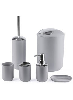 Buy Bathroom Accessories Set with Tray 6 Piece Plastic Gift Bath Set with Trash Can Toilet Brush Soap Dispenser Soap Dish Lotion Set Tumbler Cup(gray) in Saudi Arabia