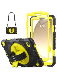 Buy Case for Samsung Galaxy Tab A9 Case 8.7 Inch with Screen Protector/Adjustable Hand Strap/Pen Holder/Rotating Stand, [3-Layer Drop Poof] Samsung A9 Tablet Case 2023 SM-X110/X115/X117 - Yellow in UAE