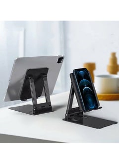 Buy Desk stand holder for mobile phones, iPads, and tablets, comfortable for use while working or watching, high control and angle height adjustment, easy to move and carry anywhere - black color in UAE