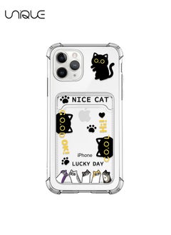 Buy For iPhone 15 Pro Max Phone Case - Black Cat Phone Case - Cartoon Pattern Phone Case - Phone Case with Card Holder, Card Slot - Ultra Slim Anti-Drop Soft TPU Wallet Phone Case with Bumper - Transparen in UAE