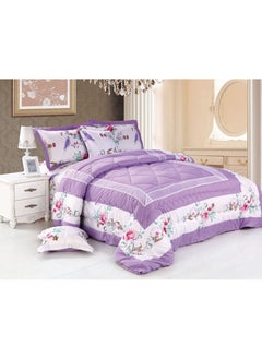 Buy Soft Bed Comforter Set Summer Quilt Lightweight Microfiber Bedspread Floral Pattern Coverlet for All Seasons Twin Quilt Set Single Bedding 4pcs in Saudi Arabia