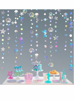 اشتري Iridescent Mermaid Garland with Jellyfish Seashell Starfish Pearl Holographic Paper Streamer for Little Mermaid Rainbow Theme Birthday Bachelorette Baby Shower Under The Sea Party Decorations 52 Ft في الامارات