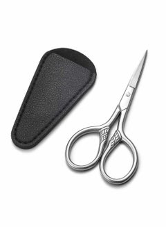 Buy Small Precision Scissors, 3.5inch Stainless Steel Multi-Purpose Vintage Beauty Grooming Kit for Facial Hair, Eyebrow, Eyelash, Beard, Moustache with PU Sheath in UAE