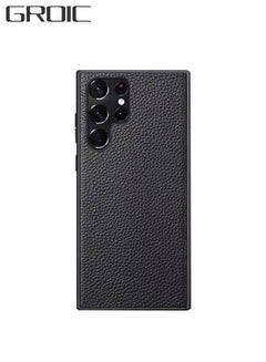 Buy Samsung Galaxy S22 Ultra Leather Cover 6.8 Inch, Protective Phone Case, Camera Lens Protection, Shockproof, Premium, Elegant, Slim Design Case, Black in Saudi Arabia