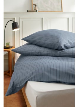 Buy Single Premium Cotton Stripe Duvet Set 135 x 200 cm, Slate Blue in UAE