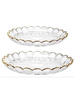 Buy Set of 2 Acrylic Fruit Dessert Plate with Golden Edges, Snack Plate for Tea Table Wedding Decoration & Home Kitchen Ornaments (Clear) in UAE