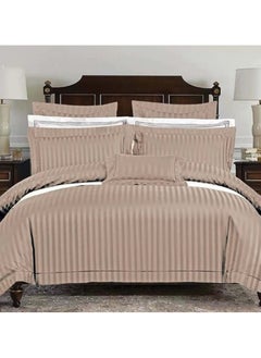 Buy DOLTRI - 3-Piece Stripped 150 TC Cotton Sateen Bedsheet Set King Size Premium Collection (1 Bedsheet + 2 Pillow Cases) (Beige) in UAE