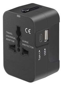 اشتري "Worldwide All-in-One Universal Travel Adapter – USB-C & USB-A Charging Ports, AC Power Plug Adapter for USA, EU, UK, AUS (Black)" في الامارات