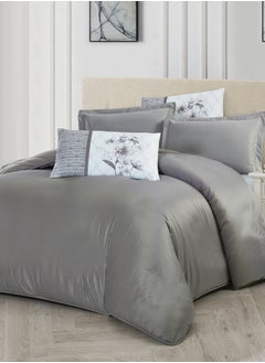 Buy Duvet Set 4-Pcs Single Size Striped Microfiber Bed Set Fits(100x200 CM) With Duvet Cover Fitted Sheet Pillow Sham And Pillowcases(Without Filler),Dark Grey in UAE