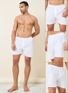 Buy Pack of 3 - Solid Elastic Waistband Cotton Boxers in Saudi Arabia