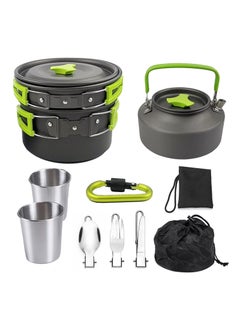 Buy 10pcs Camping Cookware Mess Kit - Non-Stick Pot and Pan Kettle Set with Stainless Steel Cups Forks Knives Spoons and Carabiner, Camping Cooking Set for Camping, Outdoor Cooking and Picnic in UAE