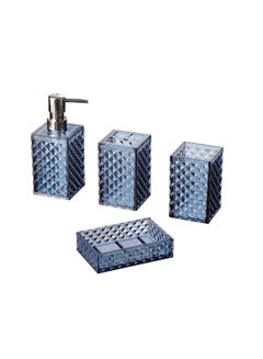 Buy Blue Bathroom Accessories Set, 4 Pcs Bathroom Accessory Set with Trash Can, Soap Dispenser and Toothbrush Holder, Soap Dish in UAE