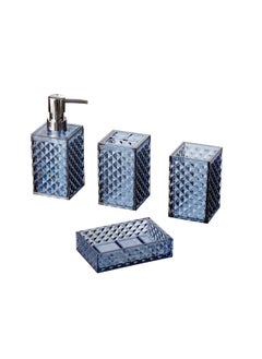 اشتري Blue Bathroom Accessories Set, 4 Pcs Bathroom Accessory Set with Trash Can, Soap Dispenser and Toothbrush Holder, Soap Dish في الامارات