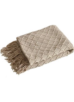 Buy Tassel Design Soft Blanket Keep Warm Cotton Beige 127 x 172cm in Saudi Arabia