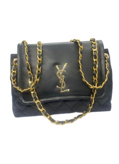 اشتري Luxurious women's leather bag, black color with a golden metal handle في مصر