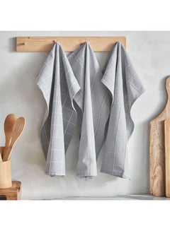 Buy Alivia 3-Piece Woven Check Recycled Kitchen Towel Set 60 x 40 cm in UAE