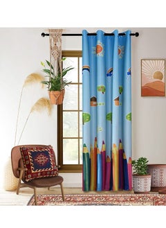 Buy Pencil Print Thermal Insulated Blackout Curtain for Children Room Blue/Red/Green 132x213/240cm in UAE