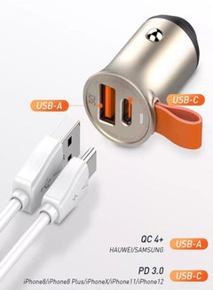 Buy C509Q 30W Super Mini Dual Port USB-C PD QC4.0 Quick Mobile Phone fast Car Charger With Charging Cable in UAE
