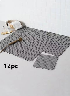 Buy 12-Pieces Bathroom Hollow Anti-Slip Mats Kitchen Shower Toilet Water Resistant Mat TPE Grey 30x30 Centimeter in UAE