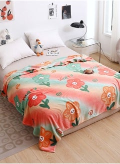 Buy Fleece Blanket 200*230cm Multi Purpose, Super Soft Throw Peach Floral Design. in UAE