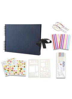 Buy 80 Pages Scrapbook Photo Album DIY Handmade Album Scrapbook Set with Metallic Markers, Craft Paper Stickers Artboards -Blue in UAE