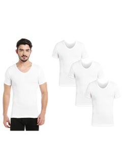 Buy MEN'S V-NECK COTTON UNDERSHIRT (PACK OF 3) - WHITE in UAE