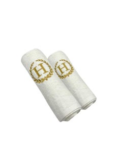 اشتري Embroidered For You (White) Luxury Monogrammed Towels (Set of 1 Hand & 1 Bath Towel) 100% cotton, Highly Absorbent and Quick dry, Classic Hotel and Spa Quality Bath Linen-600 Gsm (Golden Letter H) في الامارات