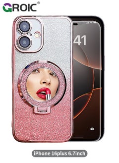 Buy Magnetic Case for iPhone 16 Plus 6.7 Inches with 1 Pack Screen Protector,Mirror Kickstand Glitter Case Compatible with MagSafe, Bling Sparkly Phone Cover with Makeup Mirror & HD Tempered Glass Film in Saudi Arabia