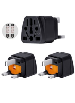 Buy World to UK Travel Adapter (3-Pack, Black) - Universal 3-Prong Power Converter, Transforms US/JP/AU/EU/CN plugs to UK - Grounded, Safe & Compact for All Devices, Includes 13A Fuse + 2 Spares in Saudi Arabia