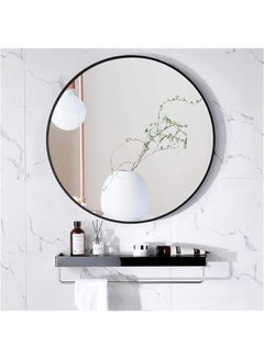 24 Inch Round Wall Mirror – Black Metal Frame, Shatterproof, HD Reflection For Bathroom, Living Room, Bedroom