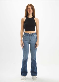 Buy High-Waist Light Blue Shade Degrade Boot-Cut Jeans. in Saudi Arabia