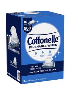 اشتري Fresh Care Moist Flushable Cleansing Cloth, Wet Wipes Ultra Soft Hypoallergenic 560 Count في الامارات