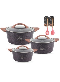 Buy Cookware Set 8 pieces - Cooking Pots set Induction Bottom , Granite Non Stick Coating, Die Cast aluminum Casserole Set include Casseroles And Silicone Utensils & Wooden Turner in UAE