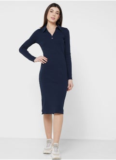 Buy Knitted Ribbed Zip Detail Dress in Saudi Arabia