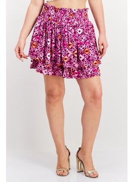 Buy Women Abstract Printed Ruffle Skirt, Purple Combo in UAE