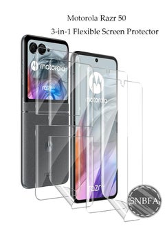 Buy 3-in-1 Flexible Screen Protector for Motorola Razr 50 , with Fingerprint Unlock Compatible, Full Adhesive Soft Film Phone Display Cover Accessory for Moto Razr 50 in Saudi Arabia