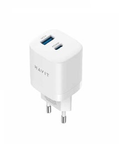 Buy Wall Charger 33W Dual  Ports( PD 33W,USB-A 30W) Supprot (PPS/PD3.0),EU White in Egypt