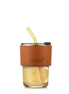 Buy Style Coffee Cup Glass Mug Cups with Lids and Straws Leak-proof Kawaii Cup Beautiful Tea Mugs Leather Cup in Saudi Arabia