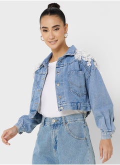 Buy Lace Detail Denim Jacket in Saudi Arabia