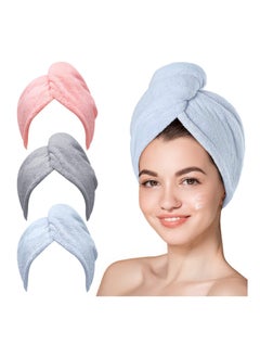 Buy 3 Packs Microfiber Hair Towel for Wet Hair Pink Blue Grey in Saudi Arabia