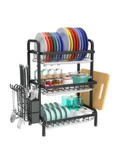 Buy 3 Tier Black Stainless Steel Adjustable Cutlery Rack and Drainer Set in UAE