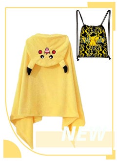 اشتري Pikachu Unisex Drawstring Pocket and Kids Bathrobe Two Piece Set Theme Party Favors Birthday Party Decoration Kids Bath Wearable Towel Hooded Cape Bath Towel في الامارات