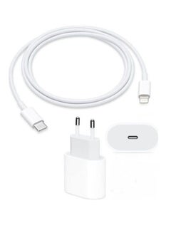 Buy 20w Usb-C Power Adapter 2PIN (EU) PLUG With Cable Type C TO LIGHTING CABLE- White in Egypt