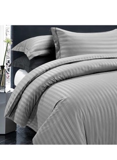 Buy Sateen Stripe Duvet Covers King 6pcs Set, 100% Cotton, 400TC Luxurious Quality Bedding Fitted Sheet Set with 4 Pillowcase, Breathable and Soft in UAE